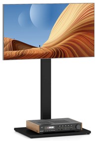 Suporte de chão para TV com tomada elétrica, suporte universal para TVs de 32 a 70 polegadas, até 50 kg, altura de inclinação ajustável, preto