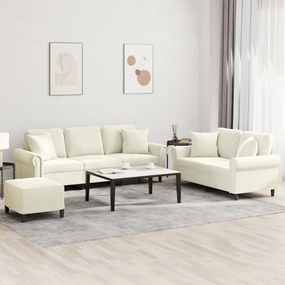 vidaXL 3 pcs conjunto de sofás com almofadas veludo cor creme