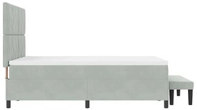 Cama Box Spring com Colchão &amp; Banco Cinza Claro 140x200 cm Veludo