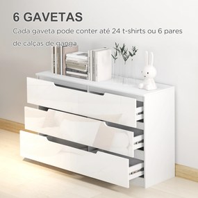Cómoda com 6 Gavetas Cómoda de Dormitório Moderna com Sistema Anti-Tombo 120x40x75 cm Branco