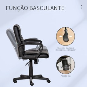 Vinsetto Cadeira de Escritório Ergonômica Cadeira de Escritório Giratória com Altura Ajustável Apoio para os Braços e Encosto Acolchoado Couro