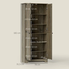 Armário de Cozinha Armário de Arrumação com 2 Portas e Prateleiras Ajustáveis 78x31,5x182 cm Castanho Acinzentado