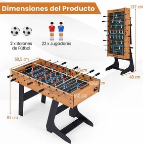 Mesa de matraquilhos dobrável 121 x 60,5 x 81 cm em madeira com 22 jogadores para crianças, 2 marcadores e 2 bolas para 2 a 4 jogadores – Festas, famí