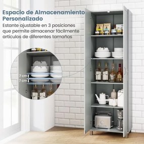Armário alto de arrumação 61 x 39 x 187 cm com porta dupla, prateleiras ajustáveis e design anti-tombamento para cozinha, sala de estar e quarto – cin