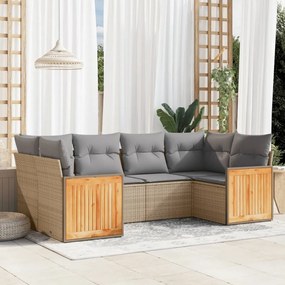 6 pcs conjunto de sofás p/ jardim com almofadões vime PE bege