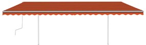 Toldo retrátil manual com postes 6x3 m laranja e castanho