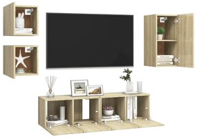 Conjunto de 5 Móveis de Parede de TV Sines S - Carvalho - Design Moder