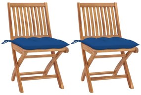 vidaXL Cadeiras de jardim c/ almofadões azul 2 pcs teca maciça