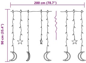 Luzes luas e estrelas c/ controlo remoto 138 LEDs branco quente