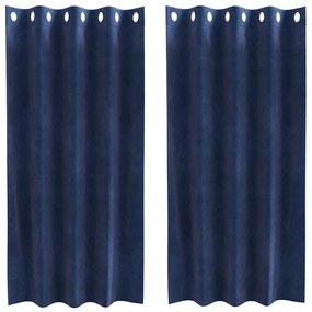Cortinas Blackout vidaXL com Ilhós 2 pcs Veludo Azul Escuro