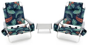 Conjunto de 2 cadeiras reclináveis de exterior com estrutura de alumínio e mesa de jardim, piscina campismo, praia dobraveis Multicolor