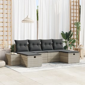 Conjunto de Sofá de Jardim com Almofadas Cinza Claro Rattan Poliéster
