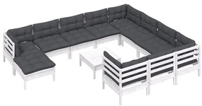 12 pcs conjunto lounge de jardim c/ almofadões pinho branco
