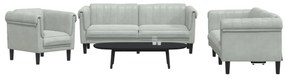 3 pcs conjunto de sofás veludo cinzento-claro
