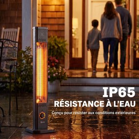 Aquecedor de Exterior de Infravermelhos com Pé ou de Parede, 30,5 x 25 x 104,6 cm, Potência de 2000 W, Preto