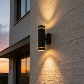 Candeeiro de parede exterior moderno preto 2 luzes IP44 - Dubbla