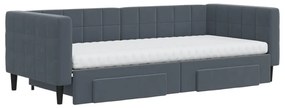 Sofá-cama c/ gavetão e gavetas 90x200 cm veludo cinzento-escuro