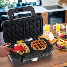 Máquina de waffles 3 em 1, sanduicheira e grelha com placas antiaderentes intercambiáveis e removíveis com regulador de temperatura Preto