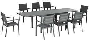 Outsunny Conjunto de Jardim Refeição de 9 peças Mesa Extensível 8 Cadeiras Empilháveis Alumínio 135-270x89x74 cm Cinza | Aosom Portugal