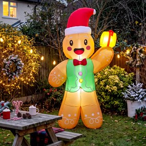Boneco de Gengibre Insuflável de Natal, 135 x 60 x 250 cm, Iluminação LED, Multicolor