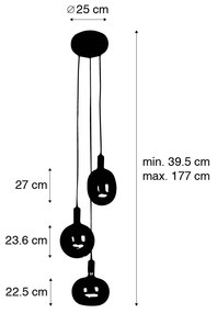 Candeeiro de suspensão industrial preto com LED 3 luzes regulável - Facil Industrial