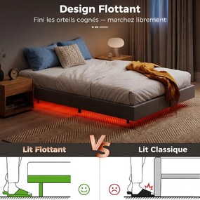 Estrutura Cama de Casal Flutuante, 201 x 162 x 27 cm (COLCHÃO NÃO INCLUIDO), Iluminação LED RGB Inteligente, Bege