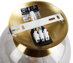 Candeeiro de teto Art Deco latão com vidro fumê - Pallon