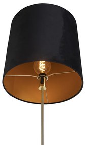 Candeeiro de pé dourado/latão com abajur em veludo preto 40/40 cm - Parte Clássico / Antigo