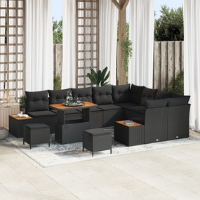 Conjunto de Sofá de Jardim vidaXL 12 Peças com Almofadas Preto Vime Si