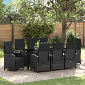 Conjunto de Jantar de Jardim vidaXL de 9 Peças com Almofadas Preto Rat