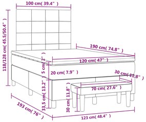Cama boxspring com colchão 120x190 cm tecido azul