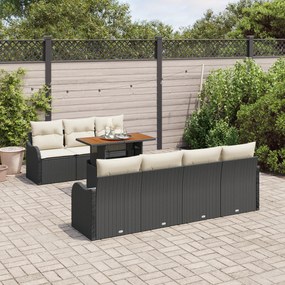 Conjunto de Sofás de Jardim de 8 Peças com Almofadas Preto Vime Poliés