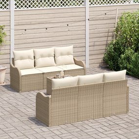 Conjunto de Sofás de Jardim de 7 peças com Almofadas Bege Rattan Polié