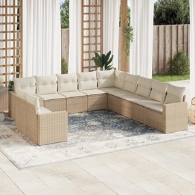 11 pcs conjunto sofás de jardim c/ almofadões vime PE bege