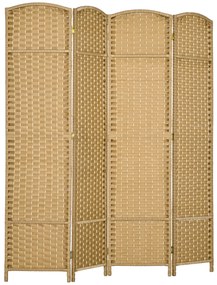 HOMCOM Biombo Interno em Madeira 4 Painéis 160x170 cm Separador de Ambientes Dobrável para Sala de Estar Quarto Natural | Aosom Portugal