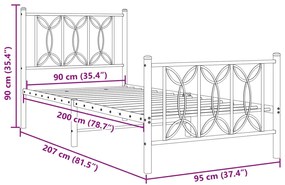 Estrutura de cama com cabeceira e pés 90x200 cm metal branco