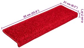 Tapetes de escadas 20 pcs 65x21x4 cm vermelho