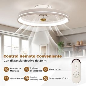 Ventoinha de teto de 48 cm de 7 pás 6 velocidades Temporizador e controlo remoto para sala, quarto, escritório Branco