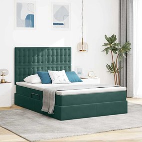 vidaXL Cama com arrumação e LED Verde Escuro 140 x 190 cm Veludo