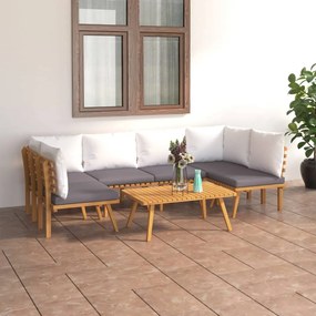 7 pcs conjunto lounge de jardim com almofadões acácia maciça