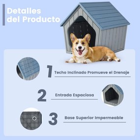 Casota para cães pequenos 59,5 cm x 57 cm x 58 cm interior e exterior com ventilação e telhado inclinado Azul
