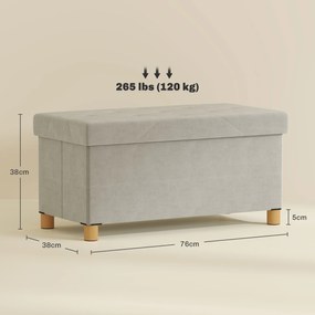 Banco de Armazenamento Dobrável Capacidade de 67 L  Estofado em Veludo Carga 120 kg 76x38x38 cm Creme