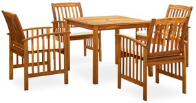 5 pcs conjunto de jantar p/ jardim c/ almofadões acácia maciça
