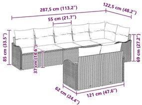 Conjunto de Sofá de Jardim com 8 Peças e Almofadas Beige em Polirattan