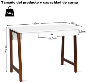 Secretária de computador com  uma gaveta mesa grande  103 x 50 x 76 cm Branco e Castanho