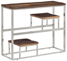 Mesa consola aço inoxidável/madeira ferroviária maciça prateado