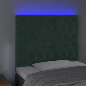 Cabeceira de cama c/ LED veludo 90x7x118/128 cm verde-escuro