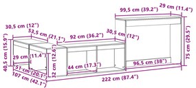 Mesa de cabeceira c/ secretária 222x107x75cm pinho castanho-mel