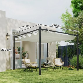 Pérgula de jardim para exterior, 3 x 3 m, com teto retrátil e fixação magnética, abrigo solar UPF30+, cor creme