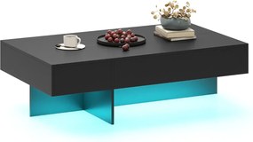 Mesa de centro  120 x 70 x 35 cm moderna com LED com 3 gavetas de arrumação, para sala de estar Preta